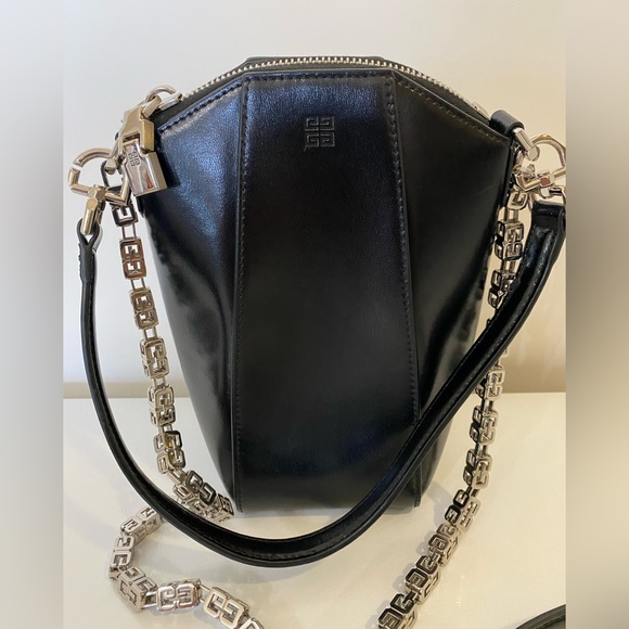 New GIVENCHY Small Bag Box Black Leather With Silver Chain Handbag - Picture 3 of 13